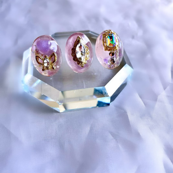 glass oval 3way elegant spring Earrings 4枚目の画像