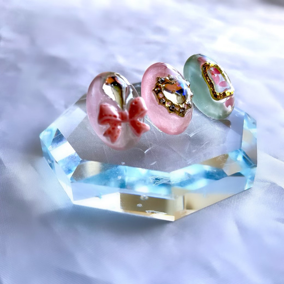 glass oval 3way girly sakuramochi Earrings 2枚目の画像