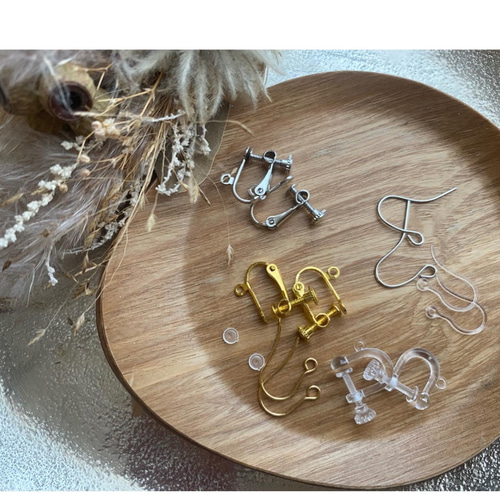 ゴールド 花 コットンパール 花ピアス 花イヤリング