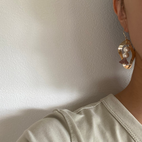 ゴールド 花 コットンパール 花ピアス 花イヤリング ハンドメイド