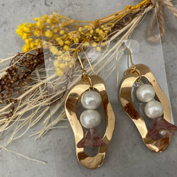 毛糸　サークル　ゴールド　ピアス　イヤリング　ハンドメイド ♪569❤️ 429】マットゴールド ハンドメイド イヤリング ピアス 変形サークル その他