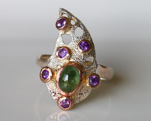 天然石 トルマリン アメジスト silver デザイン リング 16号