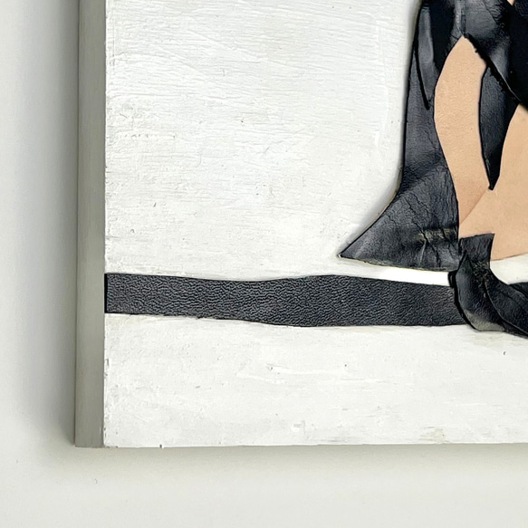 レザーのコラージュアート（ペンギン） A4サイズ 木製パネル 8枚目の画像