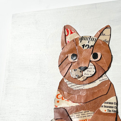 レザーのコラージュアート（ネコ） 猫 A4サイズ 木製パネル 5枚目の画像