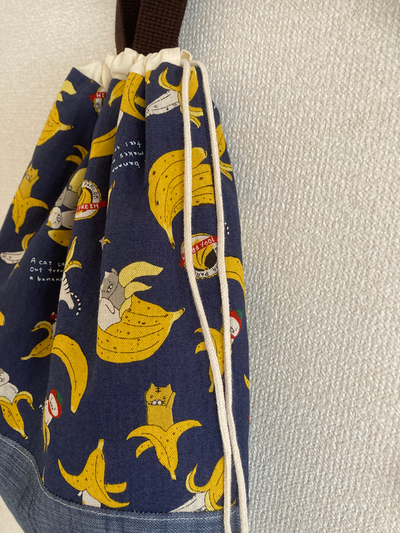 附手把換尿布包☆Ku☆香蕉貓圖案海軍藍健身衣服包男孩女孩 第3張的照片