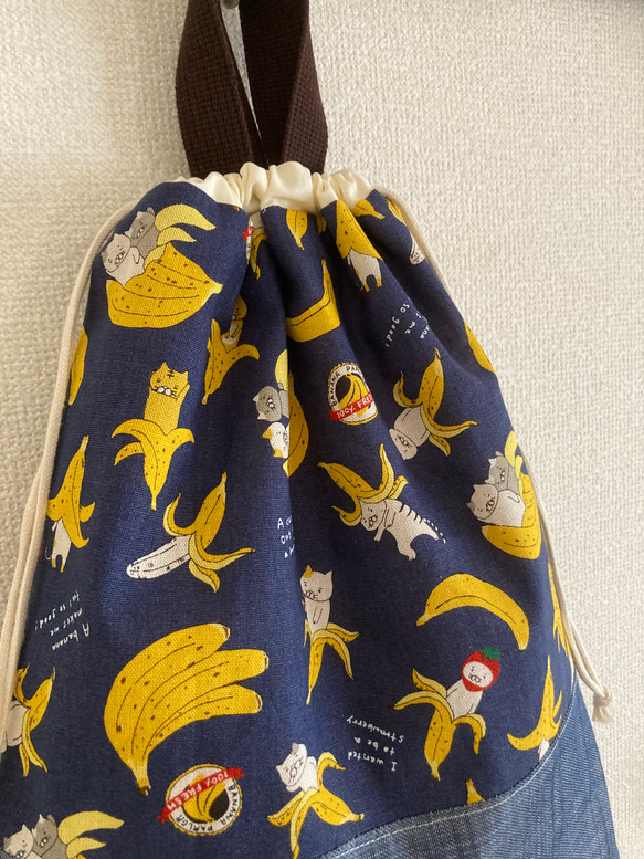 附手把換尿布包☆Ku☆香蕉貓圖案海軍藍健身衣服包男孩女孩 第6張的照片