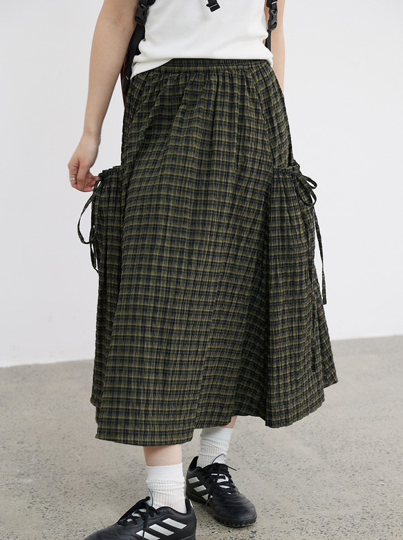 ひらりと揺れるサイドリボンが可愛い ヴィンテージチェック柄スカート 9枚目の画像