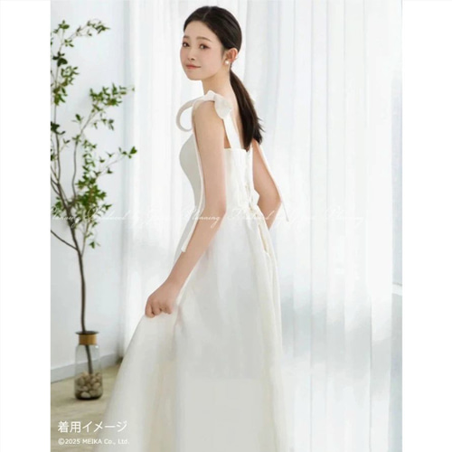 にこちゃん　Aライン　レース　刺繍　背中あき　結婚式　二次会　前撮り シースルーレース 刺繍 袖あり ロングトレーン Aライン