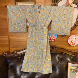 着物 洗える 化繊 ワンピース ドレス ハンドメイド リメイク 帯サッシュベルト  KW-320 7枚目の画像
