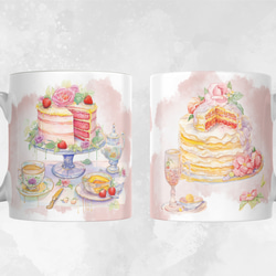 ★マグカップ★ケーキ(ピンク) カフェタイム　パステル画 1枚目の画像