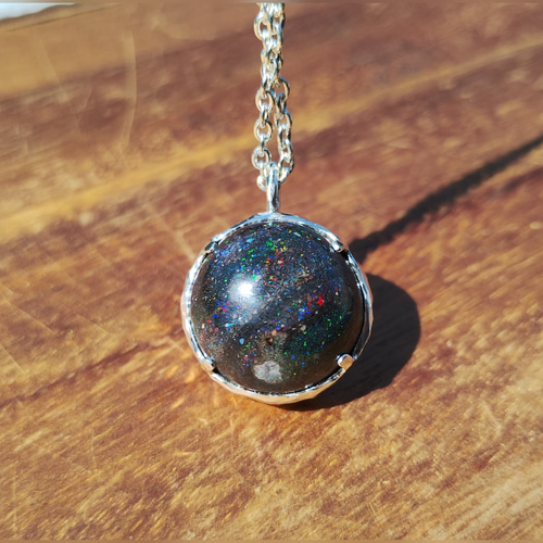 ブラック マトリックス オパール×純銀ネックレス/天然石ペンダント