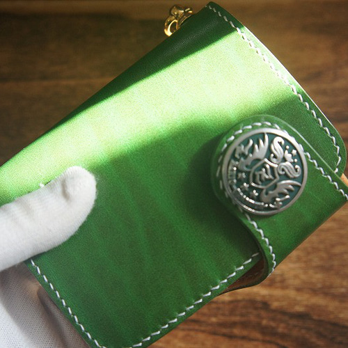 送料無料　ルガトショルダーのバイカーズウォレット【パロットグリーン】 受注製作】【送料無料】【プレミアムウォレット】ルガトショルダーの