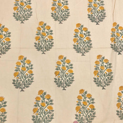 【50cm單位】米色布料黃花大圖案印度手工塊印花布料棉質 第4張的照片