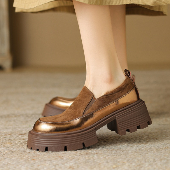 24 新款女士柔軟羊皮鞋時尚簡約鞋厚底高跟鞋 22 公分-25 公分 #921⭐免運費⭐ 第7張的照片
