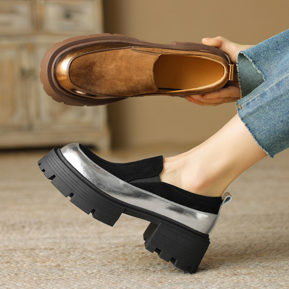 24 新款女士柔軟羊皮鞋時尚簡約鞋厚底高跟鞋 22 公分-25 公分 #921⭐免運費⭐ 第2張的照片