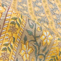 【50cm單位】米色布料黃色條紋印度手工塊印花布料棉質 第5張的照片