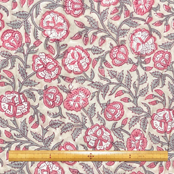 【50cm單位】米色紅花印度手版印花布料棉質 第6張的照片