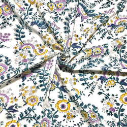 【50cm單位】白紫黃花印度手工塊印花布料棉質 第1張的照片
