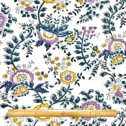 【50cm單位】白紫黃花印度手工塊印花布料棉質 第6張的照片