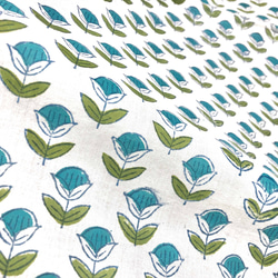 【50cm單位】白綠藍小花印地安手工版畫布料棉質 第5張的照片