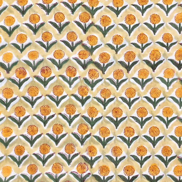 【50cm單位】黃橙色小花印度手版印花布料棉質 第3張的照片