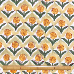 【50cm單位】黃橙色小花印度手版印花布料棉質 第6張的照片