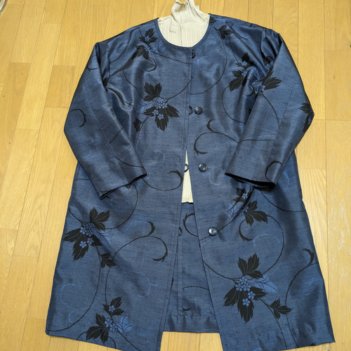 着物リメイク正絹紬ジャケットノーカラーシャツジャケット裏付総裏