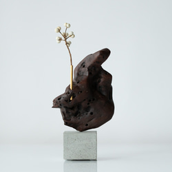 世界にたったひとつあな流木一輪挿し | Driftwood Dryflower vase 34 - Cement S - 1枚目の画像