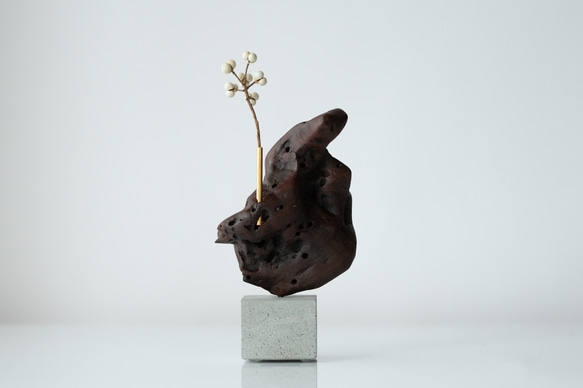 世界にたったひとつあな流木一輪挿し | Driftwood Dryflower vase 34 - Cement S - 1枚目の画像