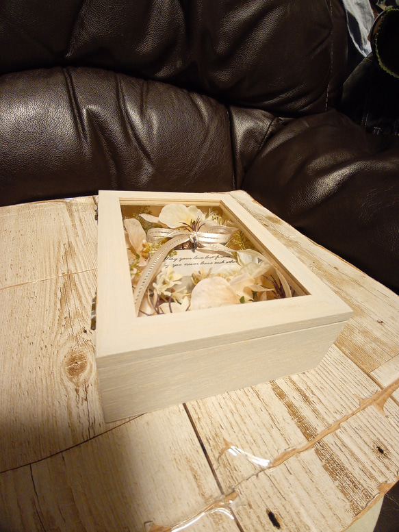 木箱のあじさいアレンジ＾＾リングピローでも＾＾エクリュ 9枚目の画像