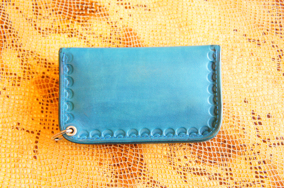 牛ヌメ革製 ミニトラッカーウォレット N046 青色 BURNY 本革 バイカーウォレット レザー 財布 2枚目の画像