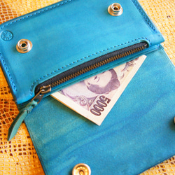牛ヌメ革製 ミニトラッカーウォレット N046 青色 BURNY 本革 バイカーウォレット レザー 財布 7枚目の画像