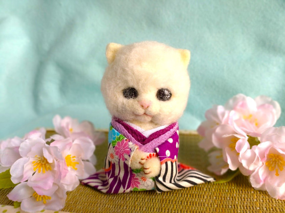 着物猫ちゃん　№18　白　紫　 1枚目の画像