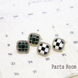 [2 件] 方形和雙色設計耳環 [黑色和綠色] st-03821-2 第4張的照片