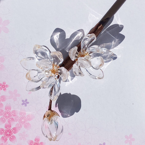 【新色】透明ガラス白木蓮の一本かんざし 9枚目の画像