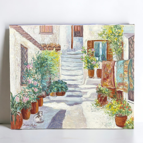 日常の風景(ギリシャ、アテネ、油絵8号、原画一点物) 絵画
