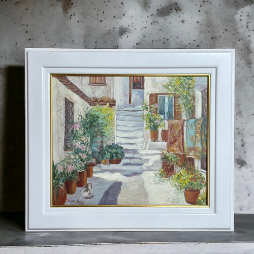 絵画 肉筆油絵 風景画 ギリシャ エーゲ海 白壁の道 送料無料 絵画 肉筆油絵 風景画 ギリシャ エーゲ海 白壁の道 送料無料