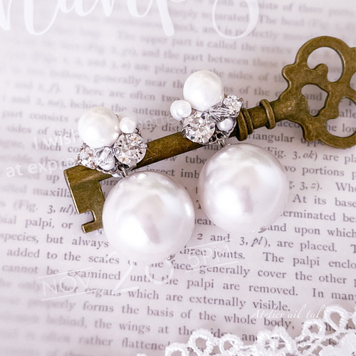 ビッグ樹脂パールピアス・イヤリング シルバーVer／ブライダル