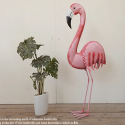 アイアンフラミンゴ Mサイズ フラミンゴ 置物 動物 鳥 オブジェ フラミンゴ置物 ピンク インテリア ウェルカム人形 1枚目の画像