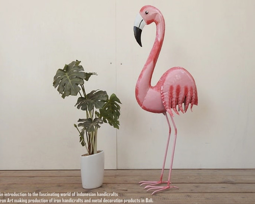 マイセン　フラミンゴ　置物 木彫り×アイアンフラミンゴS H50cm フラミンゴ フラミンゴ置物 木彫り