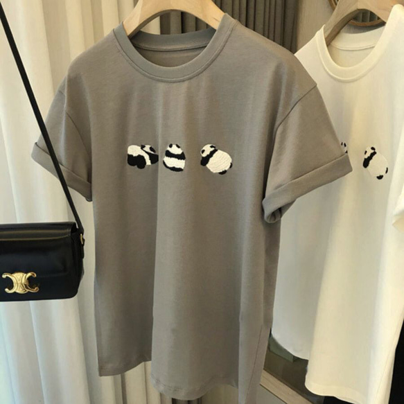 パンダ Tシャツ レディース 半袖 大人 かわいい アニマル おもしろ おしゃれな トップス 動物 人気 WFT58 7枚目の画像