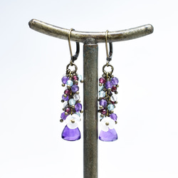 尚比亞紫水晶、重石珠、白珍珠牡蠣花耳環 第6張的照片