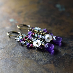 尚比亞紫水晶、重石珠、白珍珠牡蠣花耳環 第1張的照片