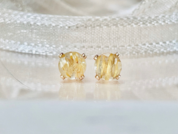 k14gf 〜ハニーゴールド〜 ゴールデンルチルクォーツのスタッドピアス 6枚目の画像