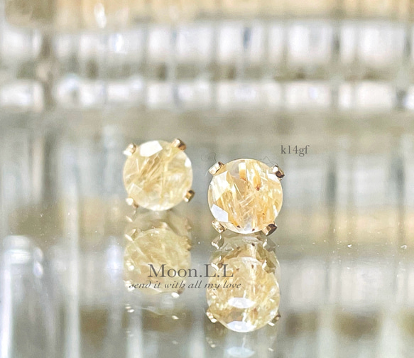 k14gf 〜ハニーゴールド〜 ゴールデンルチルクォーツのスタッドピアス 1枚目の画像