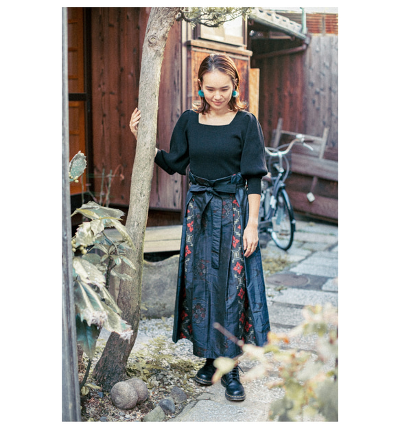 着物リメイク】大島紬 ミックスアラカルトタックラップスカート ロング