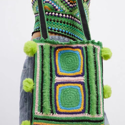 手編みかぎ針毛糸編みバッグ ショルダーバッグ 1枚目の画像