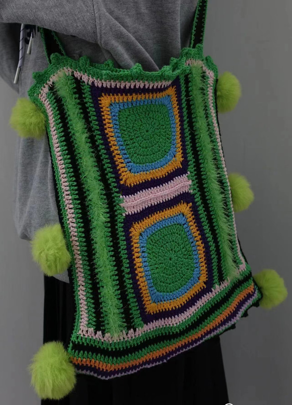 手編みかぎ針毛糸編みバッグ ショルダーバッグ 6枚目の画像
