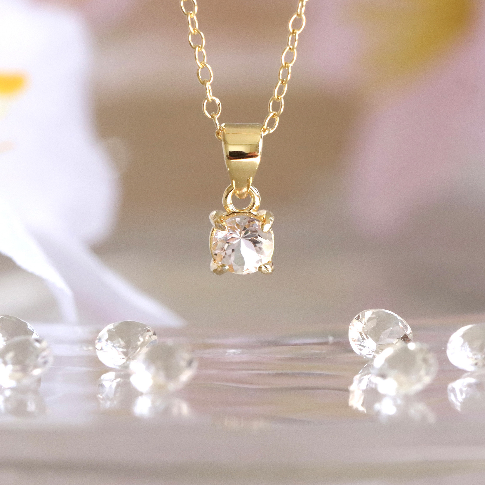 桜色 宝石質モルガナイトの一粒ネックレス｜14Kgf｜4月誕生石｜春色 ―Tiny shine―