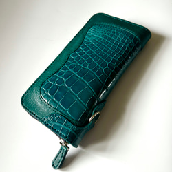 スモールクロコダイル ポロサス 本藍染 藍色 ラウンドファスナー